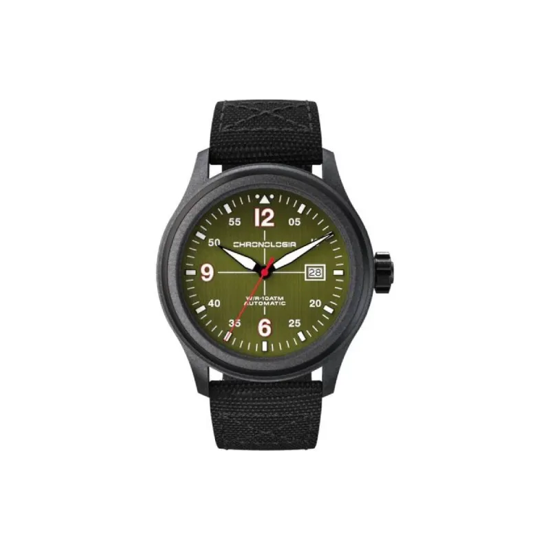 CHRONOLOGIA Pilot Collection Wrist Watch Automatic Mechanical Movement Canvas Strap Red Watch Dial Men's Watches-12