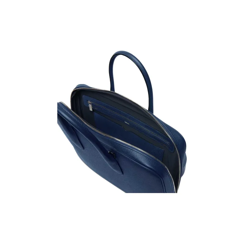 Valextra Millepunte Calfskin Handheld Laptop Bag Unisex Sapphire Blue-2