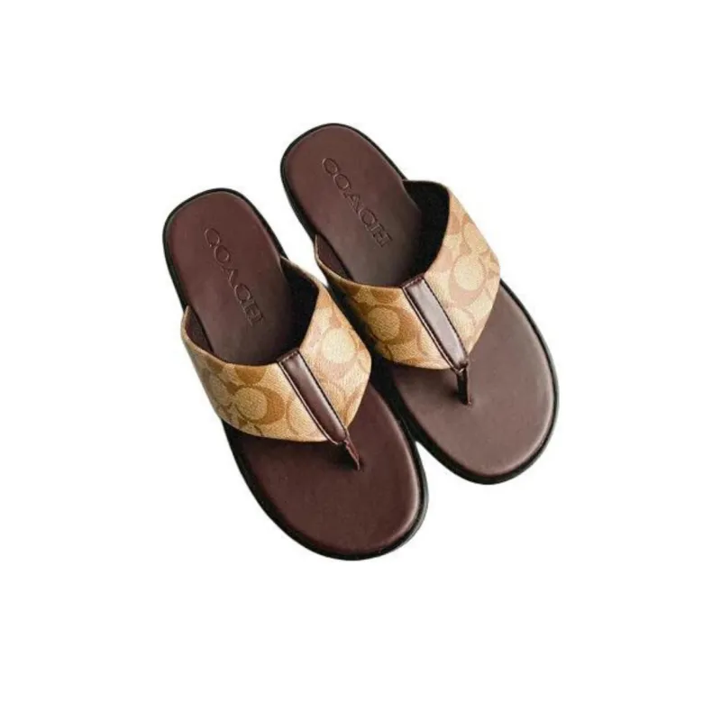 COACH Rubber Sole Quick Dry Flip Flops Men's Brown-4