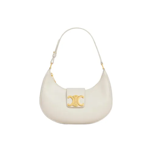 CELINE AVA Calfskin Handbag Shoulder Bag Medium Size Women's White