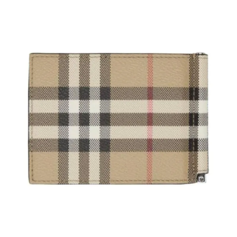 Burberry Money Clip Wallet Check Beige-1
