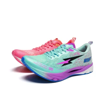 QIFEI Running Shoes Unisex Low-Top Green/Purple/Fluorescent Rose Red