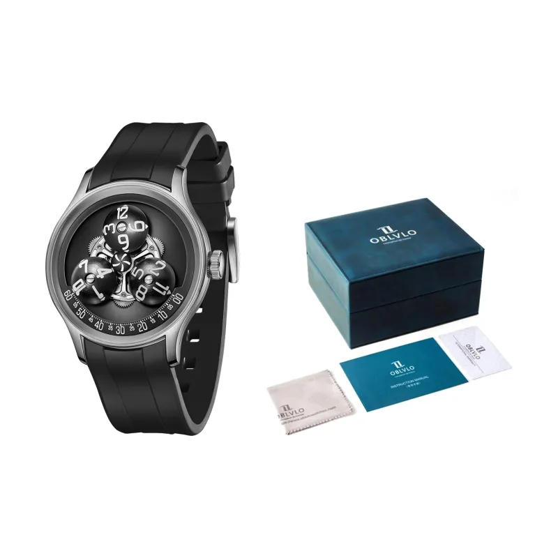 OBLVLO Automatic Mechanical Movement Watch Men's Watches Black Dial-1