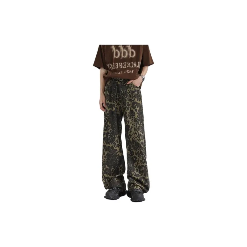 KIRHNE Jeans Unisex Leopard Print Black-2