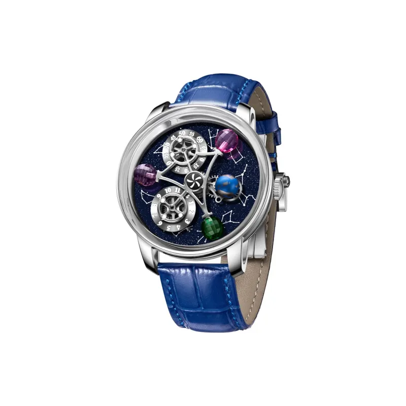 HAEMMER Automatic Mechanical Movement Genuine Leather Strap Men's Watches Cut Out Dial-7