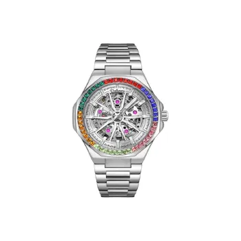Dulunwe Automatic Mechanical Movement Steel Strap Watch Men Cut Out Dial