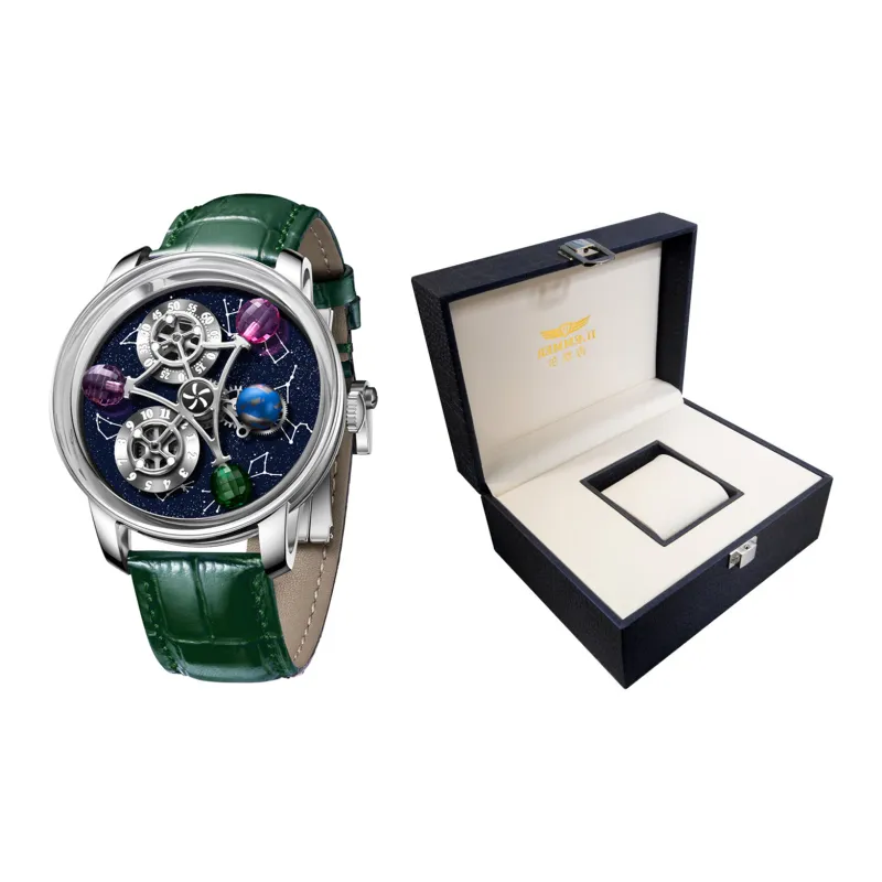 HAEMMER Automatic Mechanical Movement Genuine Leather Strap Men's Watches Cut Out Dial-10