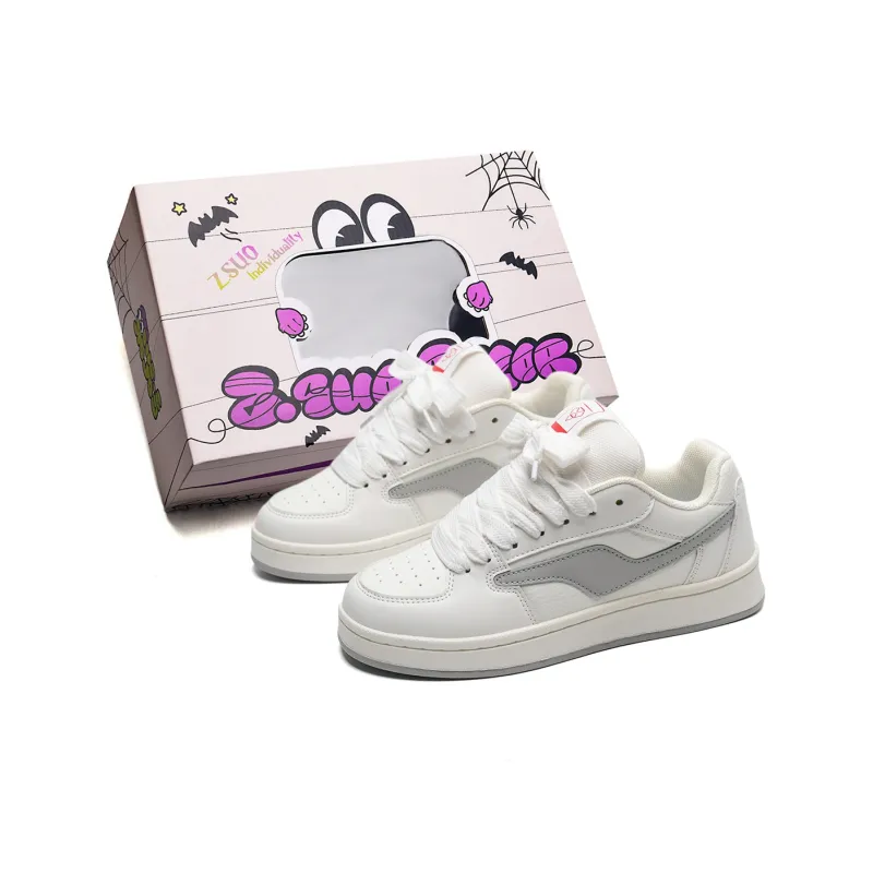 Z.SUO Slip-Resistant Lightweight Breathable Low-Top Skateboard Shoes Unisex White Gray Box Included-0