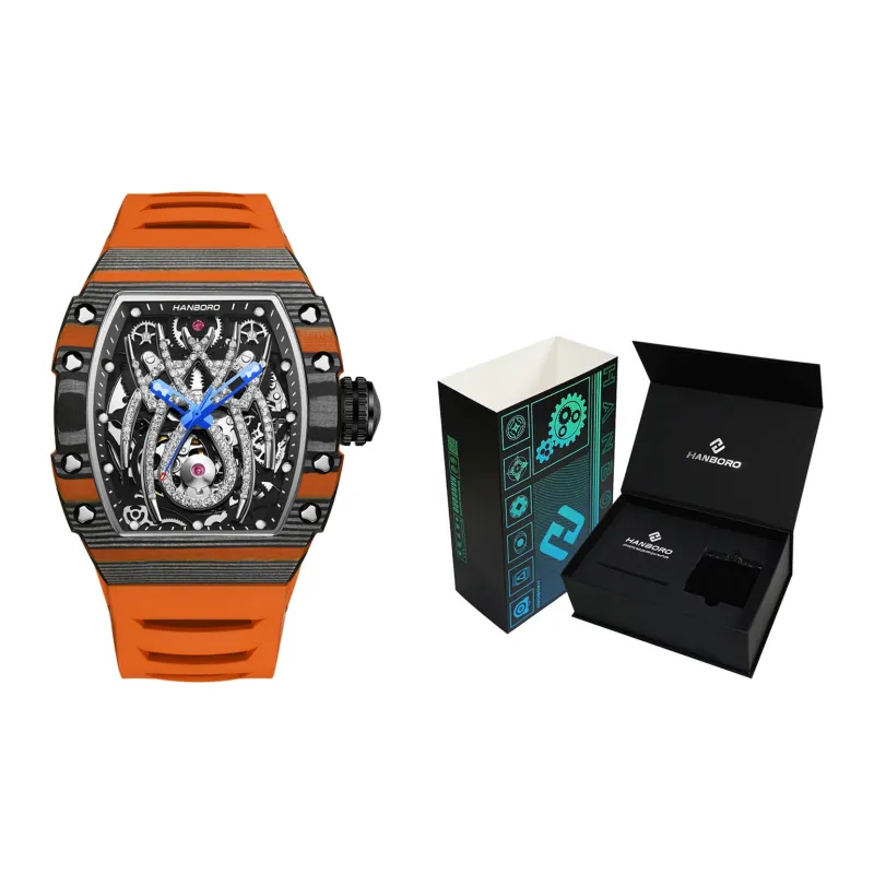 HANBORO Mechanical Movement Rubber Strap Watch Men's Watches White Dial HBR922.3-15