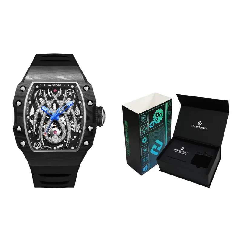 HANBORO Mechanical Movement Rubber Strap Watch Men's Watches White Dial HBR922.3-8