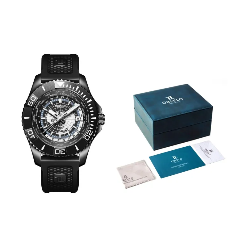 OBLVLO Automatic Mechanical Movement Watch Men's Watches Black Dial-1