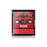 6 Watch Slots-Black Enamel Coating+Red Leather