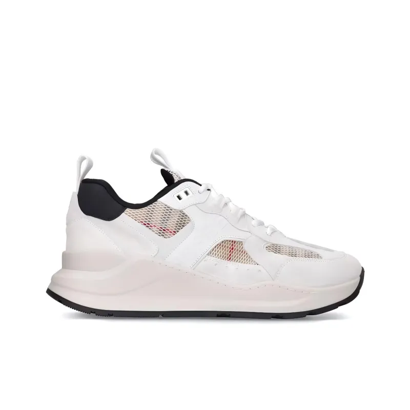 Burberry Logo Print Leather Suede And Check Mesh Sneakers Archive Beige White Women's-1