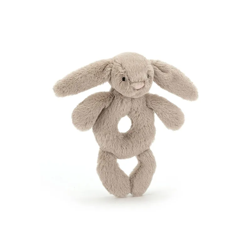 JELLYCAT Shy Beige Rabbit Ring Rattle Dolls Plush Doll-0