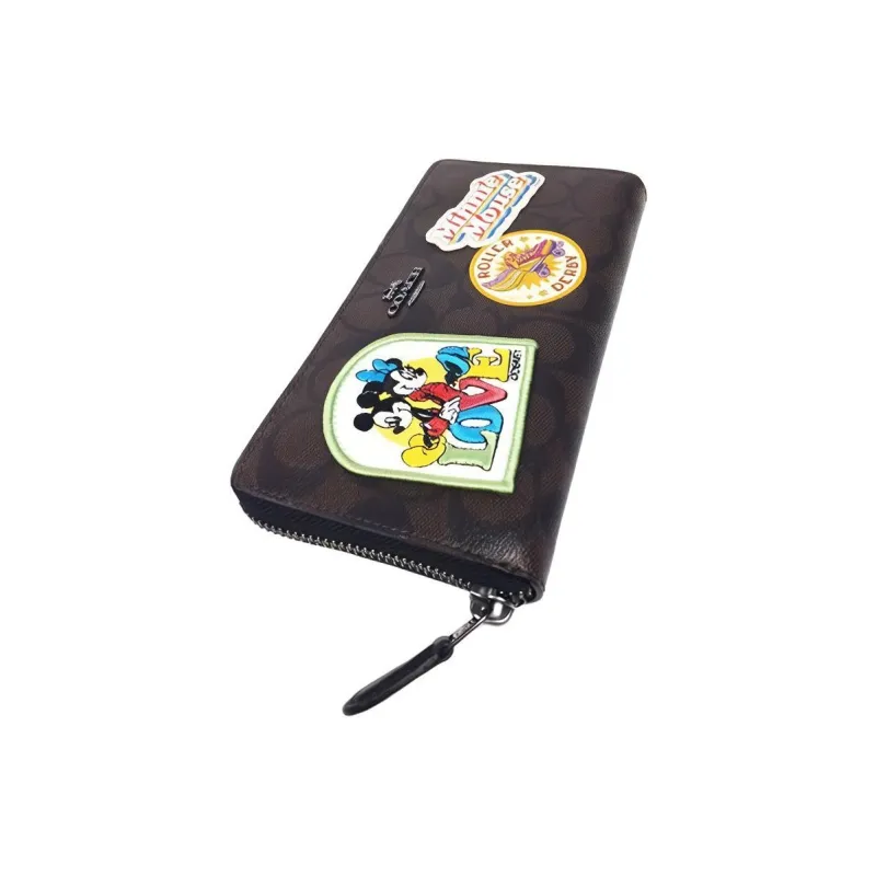 COACH Accordion Zip Leather Wallet Women's Brown Black-3