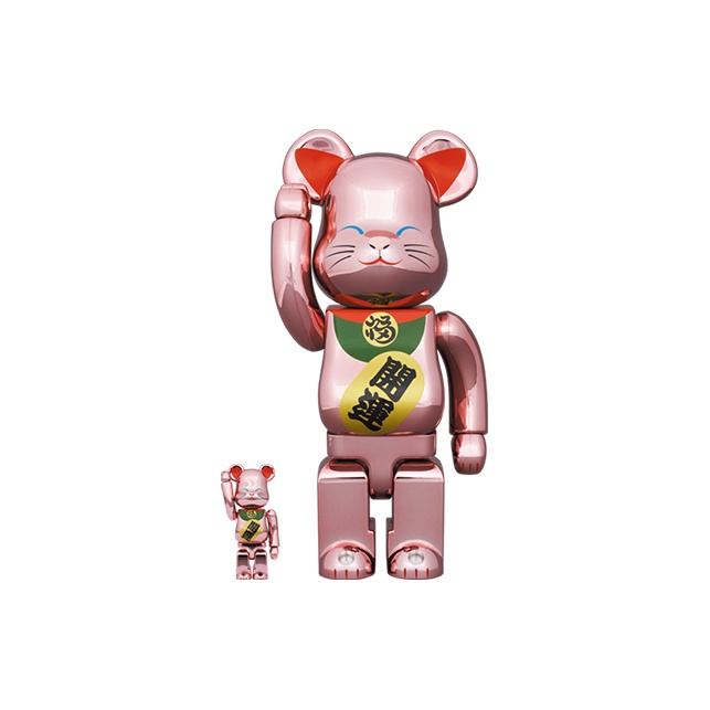 BE@RBRICK X Medicom Toy Maneki Neko Good Luck Peach Gold Plated