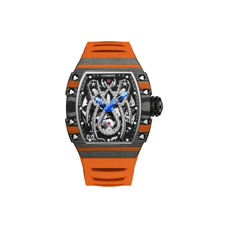 HANBORO Mechanical Movement Rubber Strap Watch Men's Watches White Dial HBR922.3-14