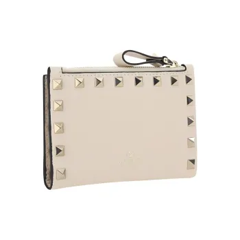 Valentino Rockstud Calfskin Wallet Coin Purse, Card Holder Women's White