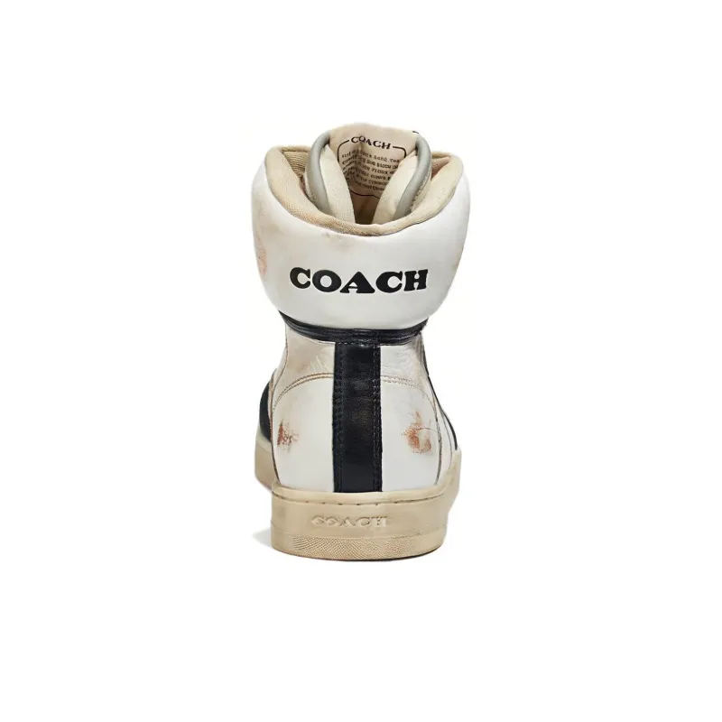 COACH High Top Stylish Skateboarding Shoes Women's Beige Black-4