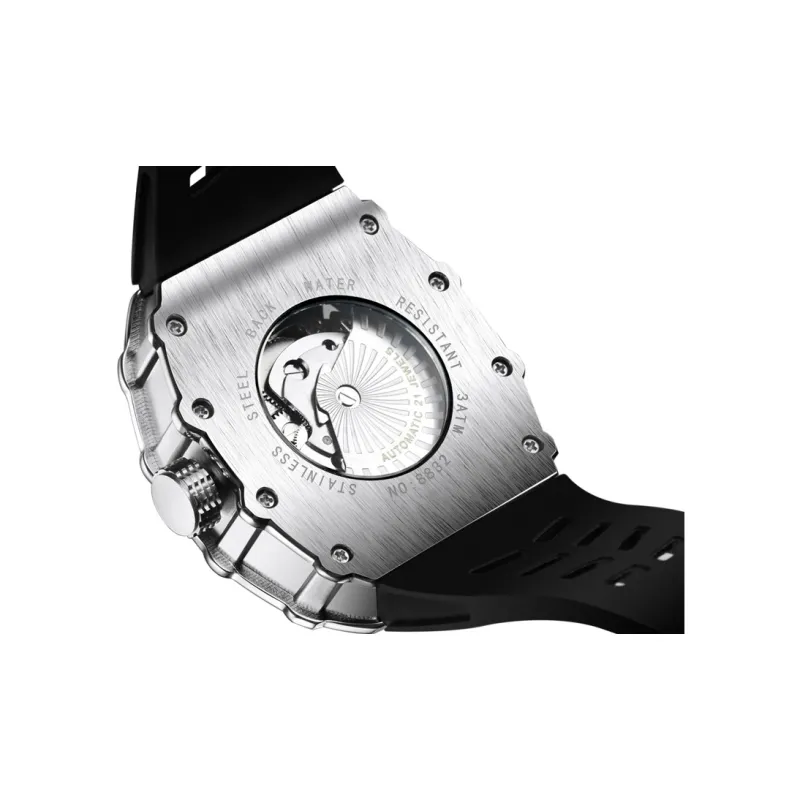 Lawrence Li Automatic Mechanical Movement Silicone Strap Watch Men's Watches Cut Out Dial LW 8832-3