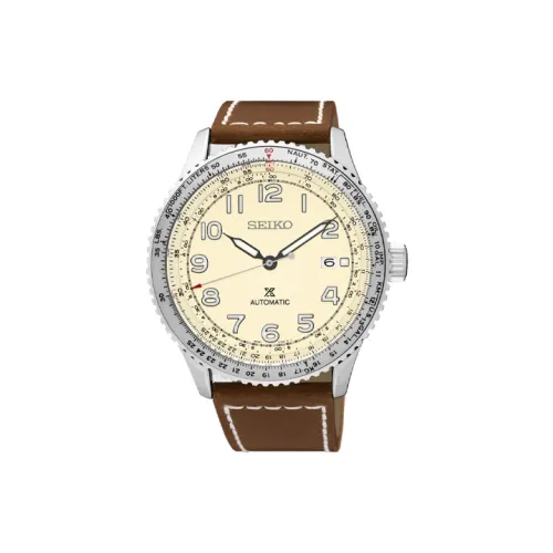 SEIKO Prospe Automatic Mechanical Movement Cowhide Strap Watch Men's Watches Yellow Watch Dial