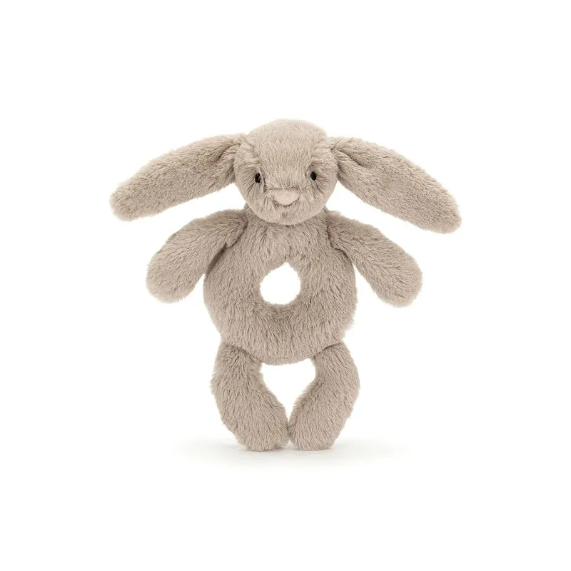 JELLYCAT Shy Beige Rabbit Ring Rattle Dolls Plush Doll-1