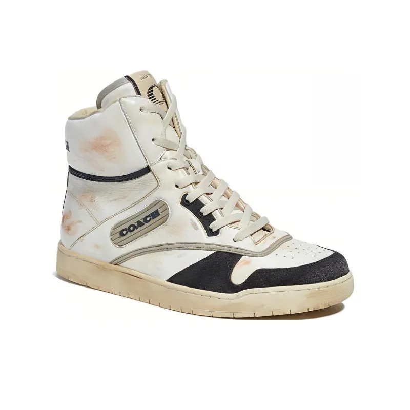 COACH High Top Stylish Skateboarding Shoes Women's Beige Black-2