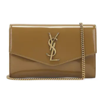 SAINT LAURENT Patent Leather Crossbody Bag, Shoulder Bag Women's Khaki