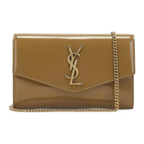 SAINT LAURENT Patent Leather Crossbody Bag, Shoulder Bag Women's Khaki