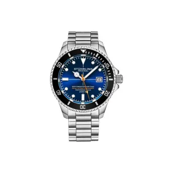 STUHRLING Diver Collection Wrist Watch Automatic Mechanical Movement Stainless Steel Strap 42mm Blue Dial Men's Watches