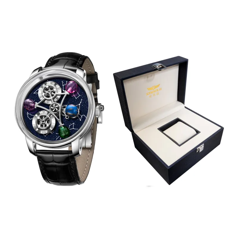 HAEMMER Automatic Mechanical Movement Genuine Leather Strap Men's Watches Cut Out Dial-1