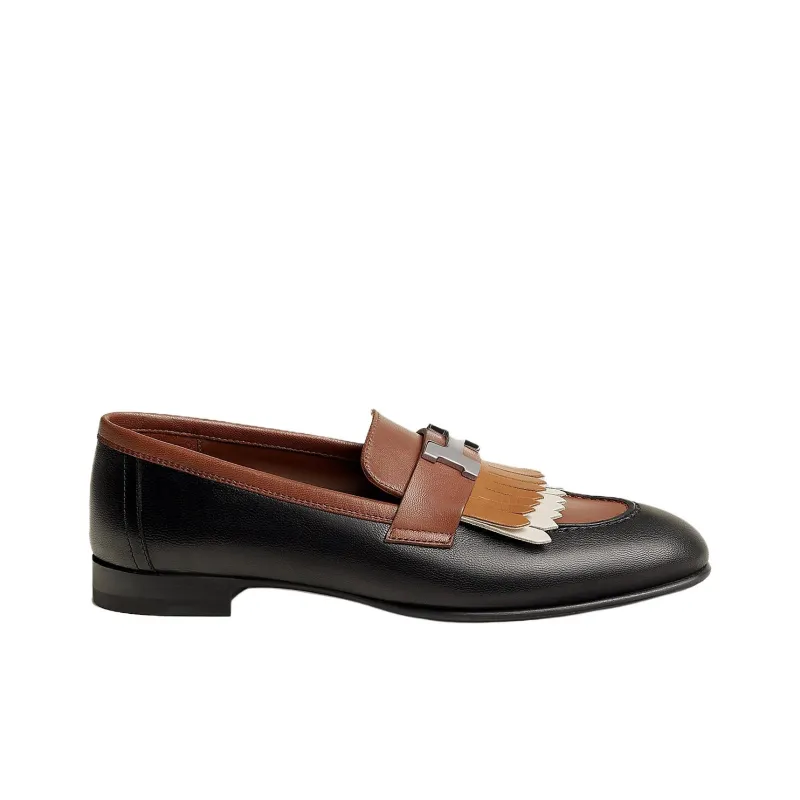 HERMES Royal Loafers Women's Black Orange-1