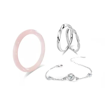 Muyan Colored Glaze Cherry Blossom Pink Bangle Set Unisex