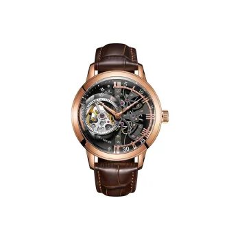 OBLVLO Automatic Mechanical Movement Genuine Leather Strap Watch Men's Watches Black Dial