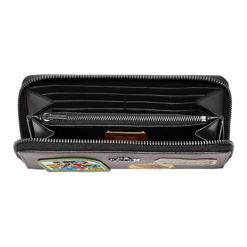COACH Accordion Zip Leather Wallet Women's Brown Black-5