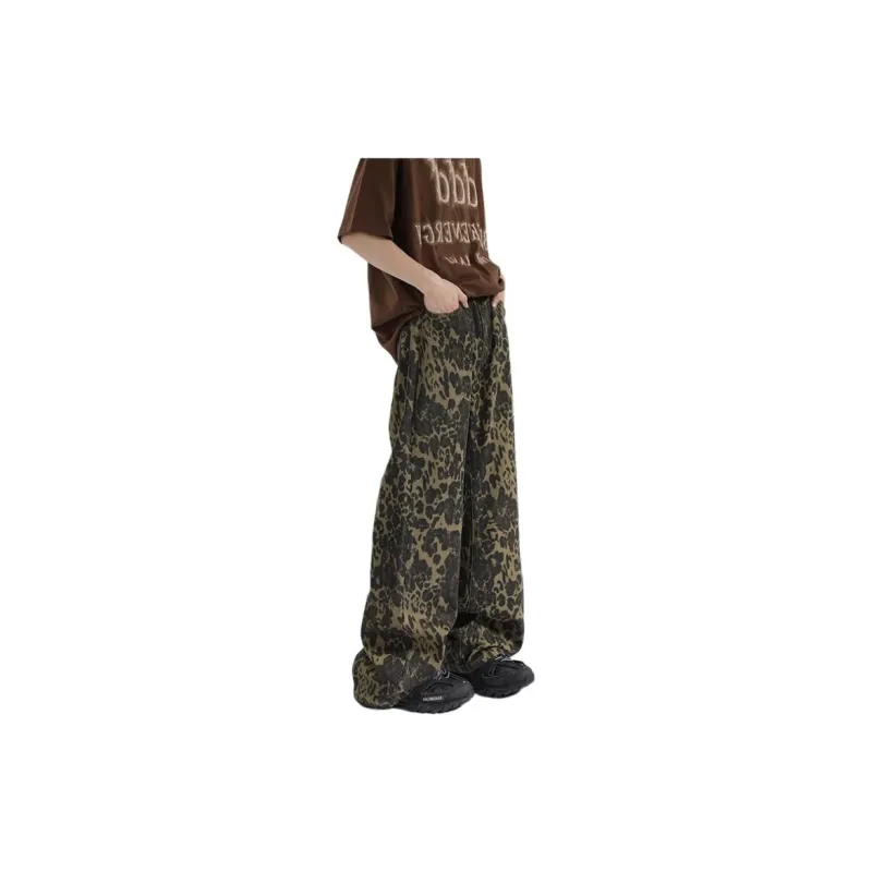 KIRHNE Jeans Unisex Leopard Print Black-1