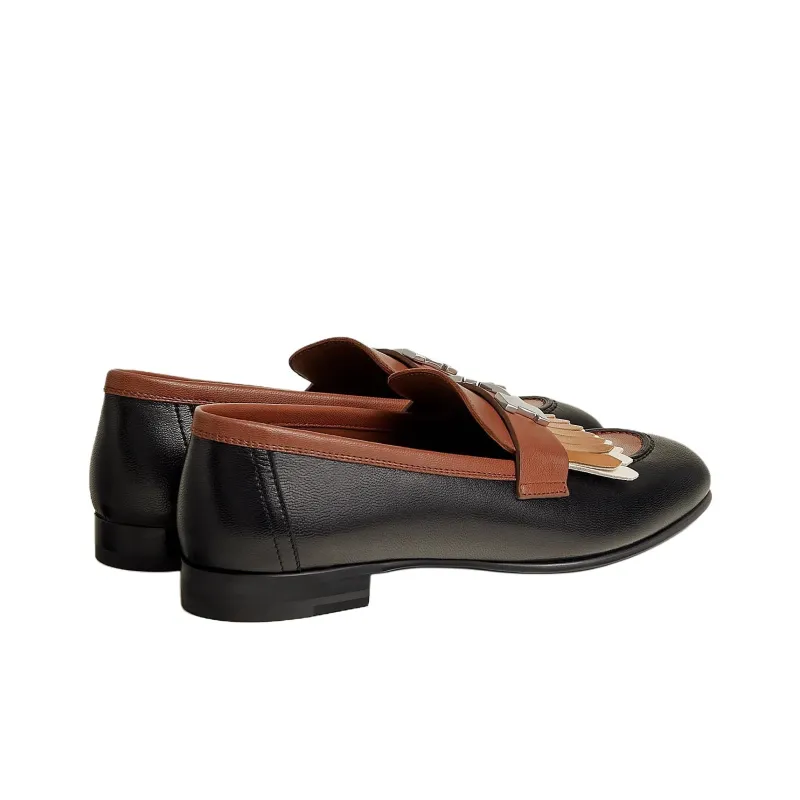 HERMES Royal Loafers Women's Black Orange-3