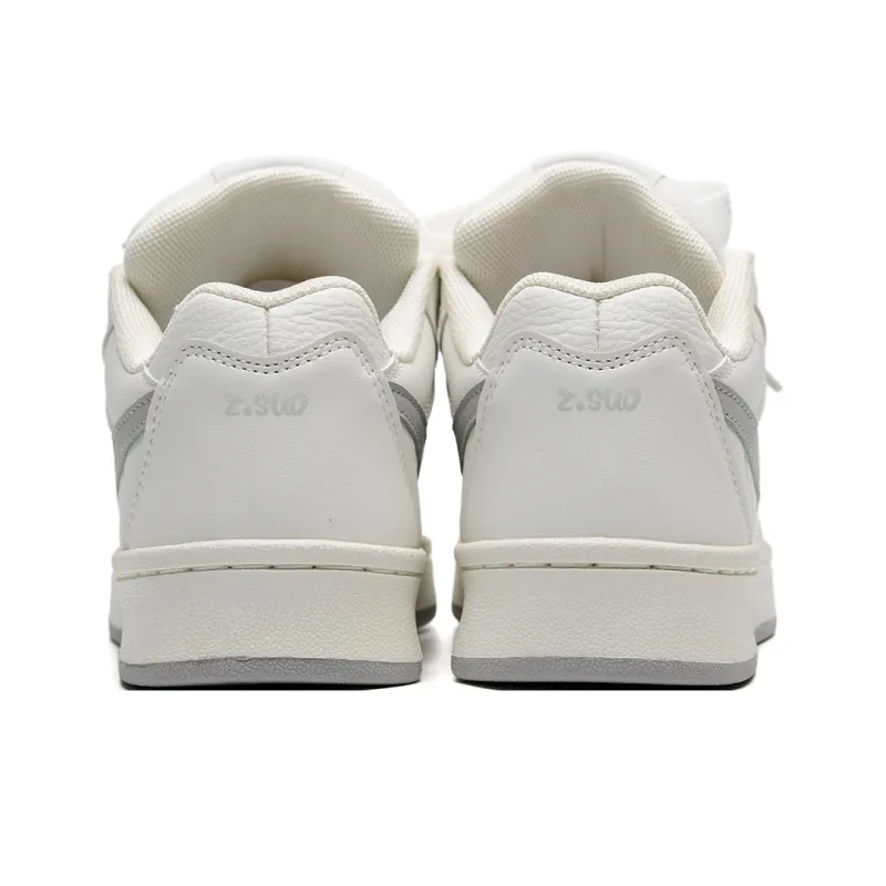 Z.SUO Slip-Resistant Lightweight Breathable Low-Top Skateboard Shoes Unisex White Gray Box Included-4