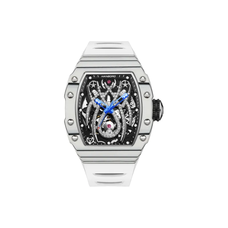 HANBORO Mechanical Movement Rubber Strap Watch Men's Watches White Dial HBR922.3-0