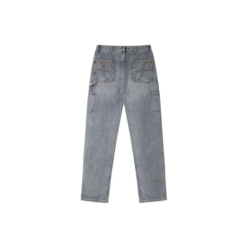 BIPOLAR Jeans Spring Autumn Men's American Vintage Hip Hop Street Style Trendy Loose Fit Couple Pants Unisex Black Blue-6