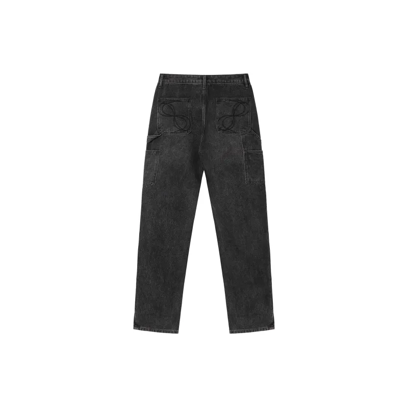 BIPOLAR Jeans Spring Autumn Men's American Vintage Hip Hop Street Style Trendy Loose Fit Couple Pants Unisex Black Blue-1