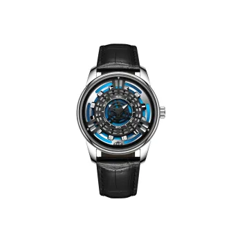 HAEMMER Automatic Mechanical Movement Genuine Leather Strap Men's Watches Cut Out Dial
