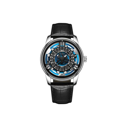 HAEMMER Automatic Mechanical Movement Genuine Leather Strap Men's Watches Cut Out Dial