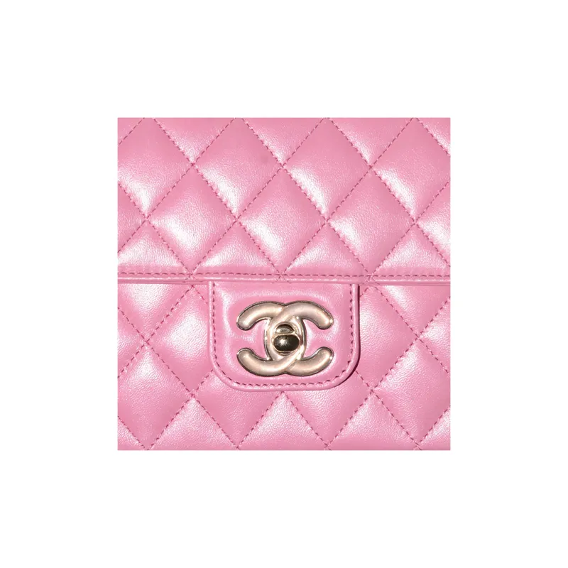 CHANEL Lambskin Mini Square Flap Bag, Flap Bag, Shoulder Bag, Crossbody Bag Women's Pink-2