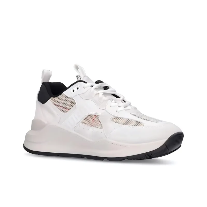 Burberry Logo Print Leather Suede And Check Mesh Sneakers Archive Beige White Women's-2