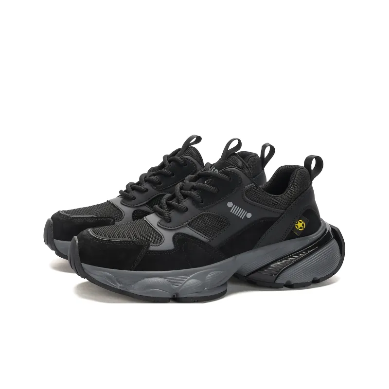 JEEP SPIRIT Anti Slip And Wear Resistant Breathable Low Top Chunky Sneakers Men Graphite Black-4