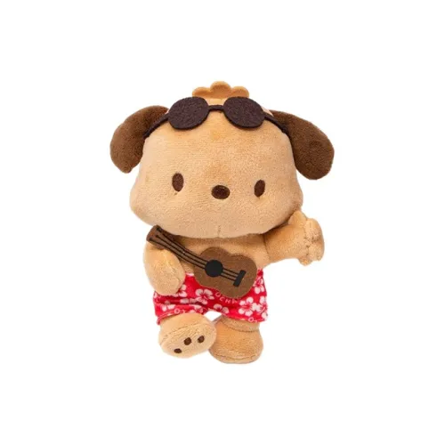 Sanrio Pochacco Hawaii Collection Black Leather Dolls Plush Doll Approximately 18cm Height