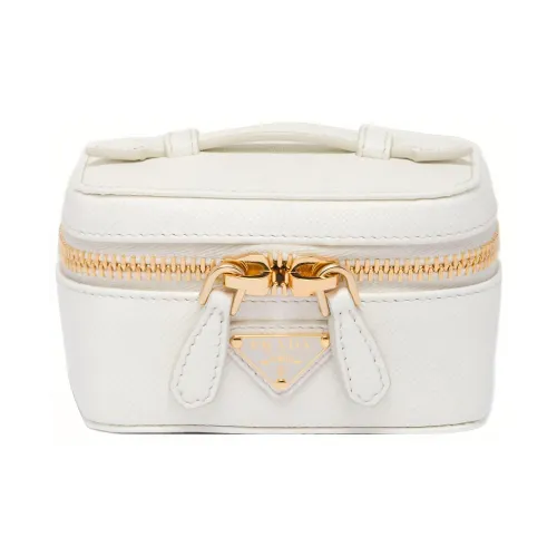 PRADA Leather Makeup Bag Women's White