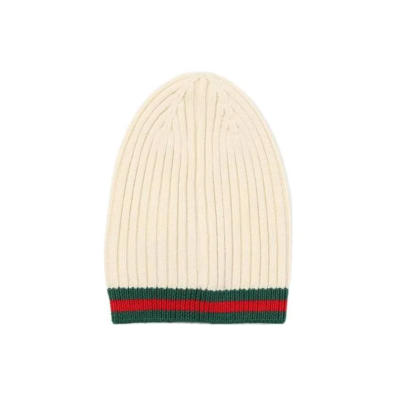 GUCCI Web Stripe Ribbed Knit Beanie-0