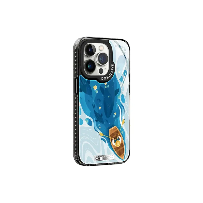 Donglaiye Glass Material Xishan Boat Shadow Phone Case Compatible With Apple 13 14 15 Series Cartoon-0